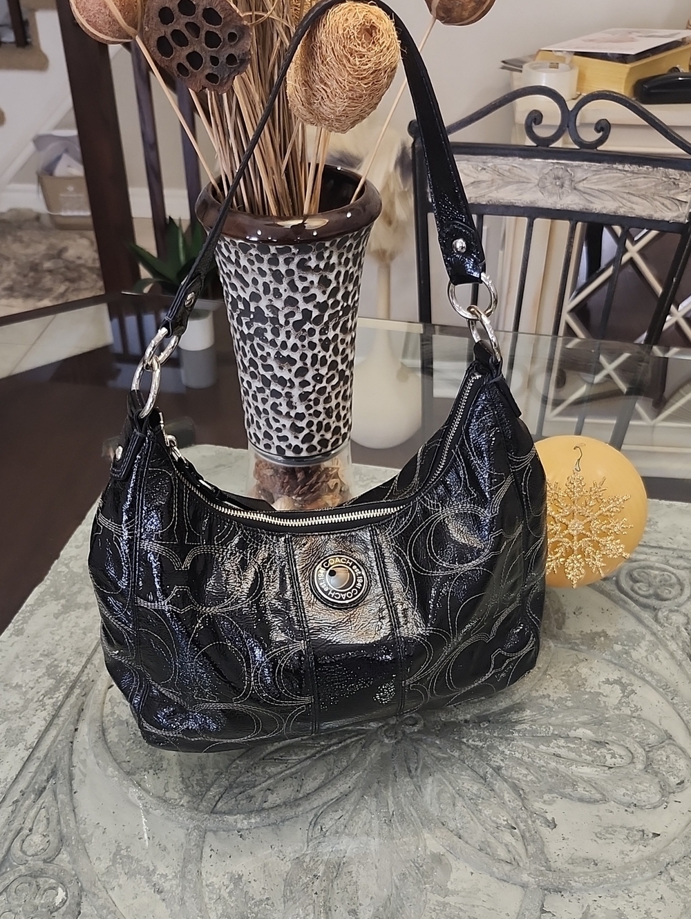 Coach Signature Black Patent Embossed Leather Shoulder/Crossbody Bag #C1126-F151